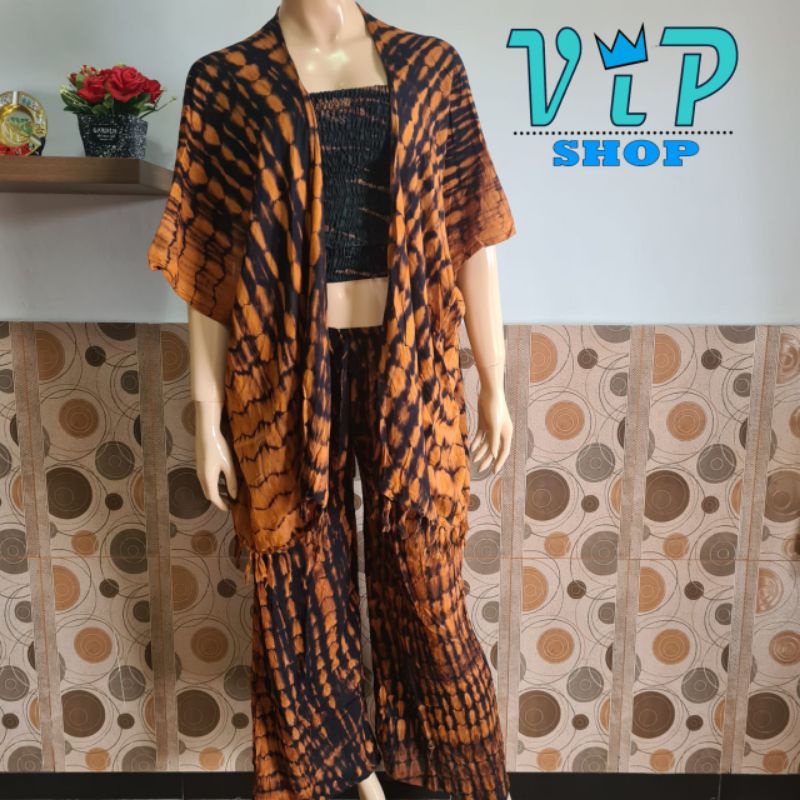 Set Outer Cardigan dan Kulot Tiedye Bali Lilit bohemian-Tiedye lilit hitam