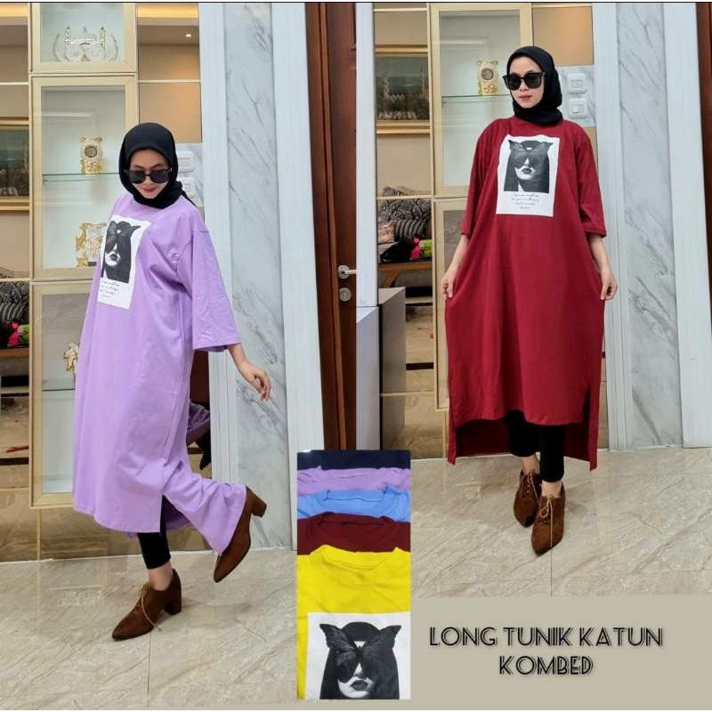 LONG TUNIK CATTON/DRES LONG TUNIK VIRAL/LONG TUNIK WANITA/LONG DRES BAHAN KAOS
