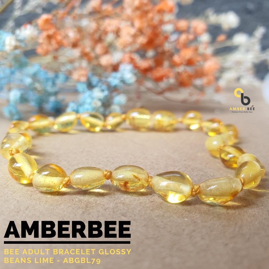 Gelang Amber Dewasa Premium Glossy Beans Lime ABGBL79 By Amber Bee