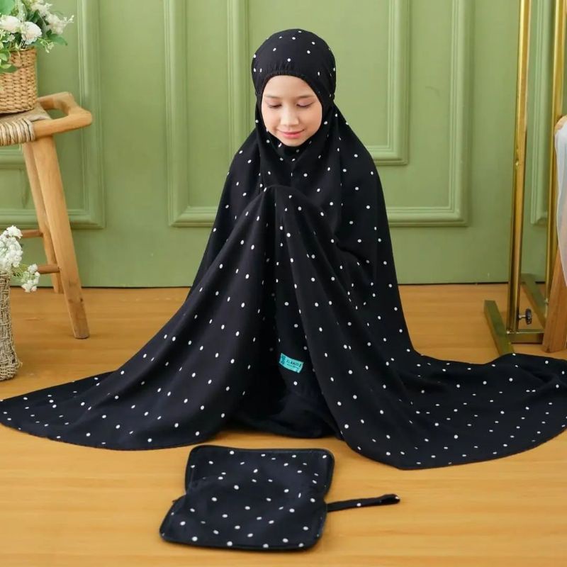 Mukena Anak Zlatra Polka Black | Mukena Rayon Anak | Mukena Anak TK SD