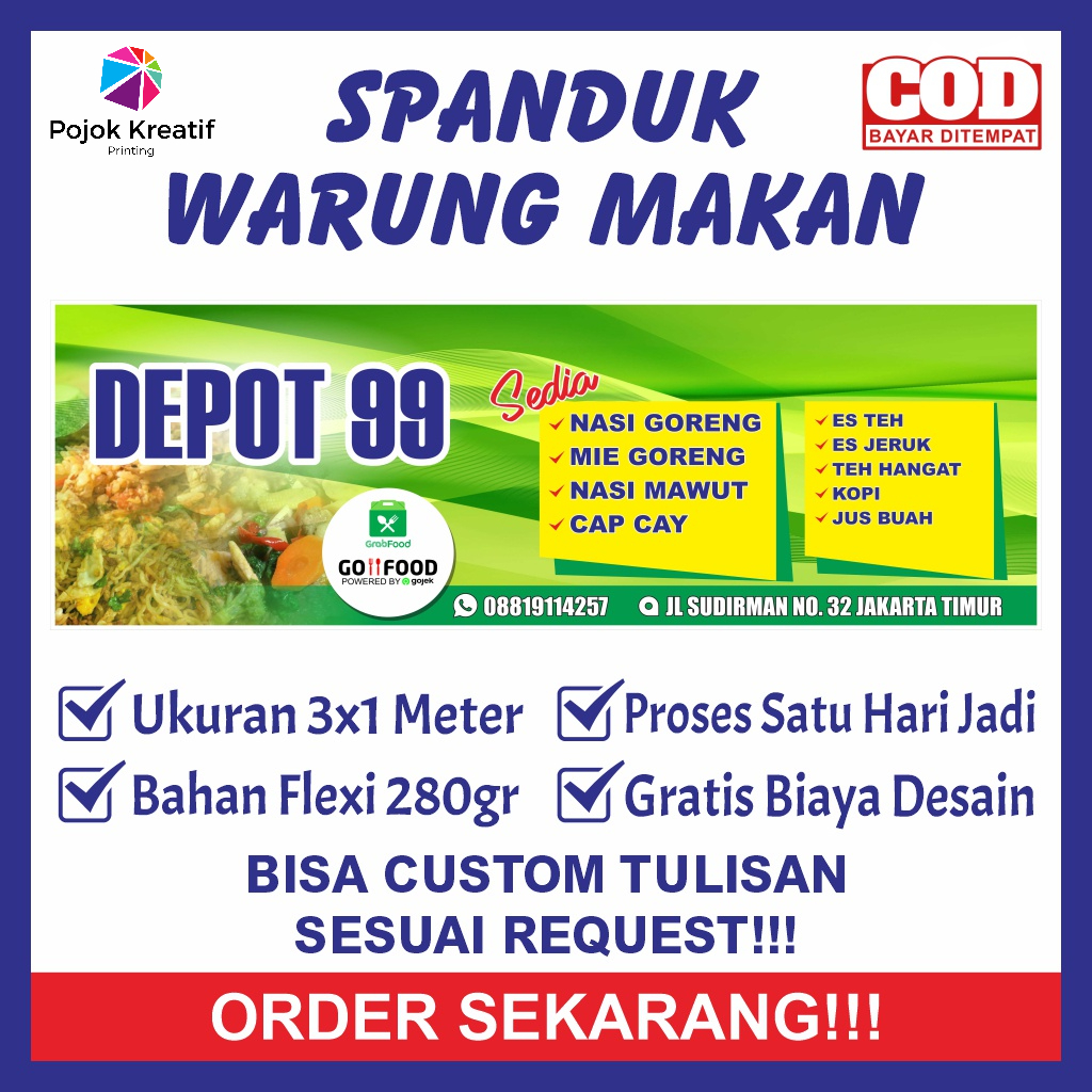 Spanduk Sepanduk Bener Baner Banner Backdrop Plang Promosi Usaha Warung Depot Warkop Warteg Makan Ma