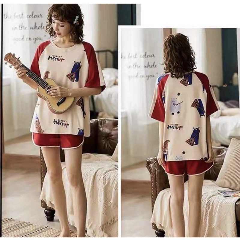 PIYAMA KAOS KATUN IMPORT SETELAN HOTPANTS BIG SIZE 2XL MOTIF NEW COLLECTION BAJU TIDUR BEST SELLER