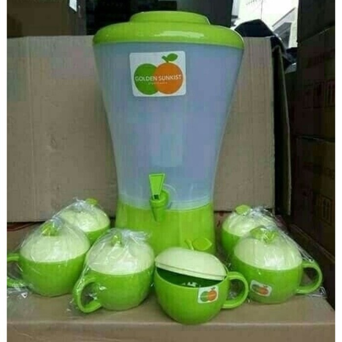 Dispenser Minuman Set Drink Jar dan Cangkir Golden Sunkis