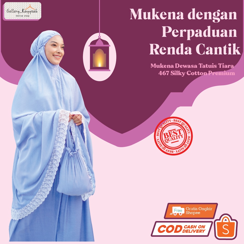 Mukena Dewasa Baju Kurung Hijab Tatuis Tiara 467 Silky Cotton Perlengkapan Sholat Berkualitas Premiu