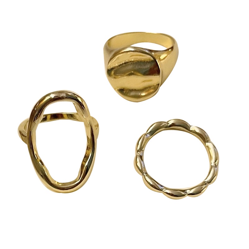 3pcs / Set Cincin Bentuk Geometri Hollow Bahan Alloy Untuk Wanita