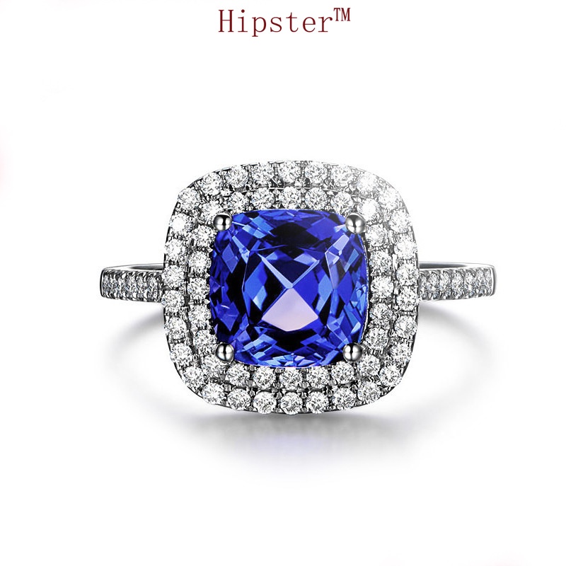 European and American New Retro Temperament Entry Lux Full Diamond Sapphire Ring