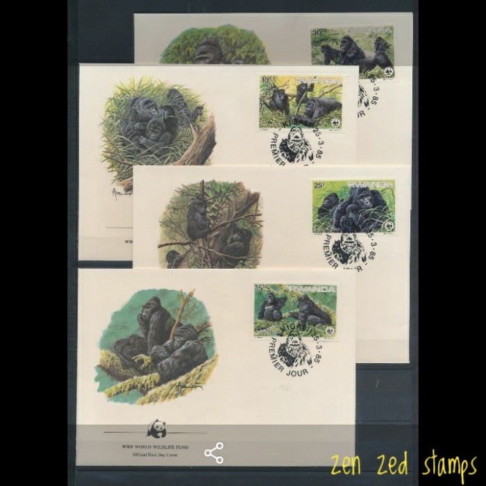 

F002 Prangko FDC Rwanda 1985 Fauna WWF Gorilla Set 4 Pcs