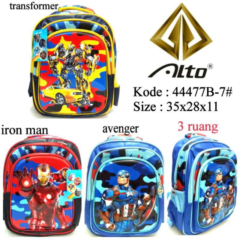 TAS RANSEL SEKOLAH ANAK LAKILAKI  PAUD/TK ALTO 44477B-7 Ironman Avenger Transformer