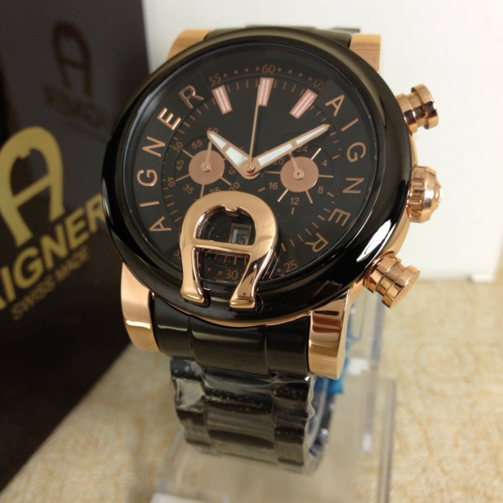 Jam Tangan Pria Aigner bari black gold rantai TSR Premium