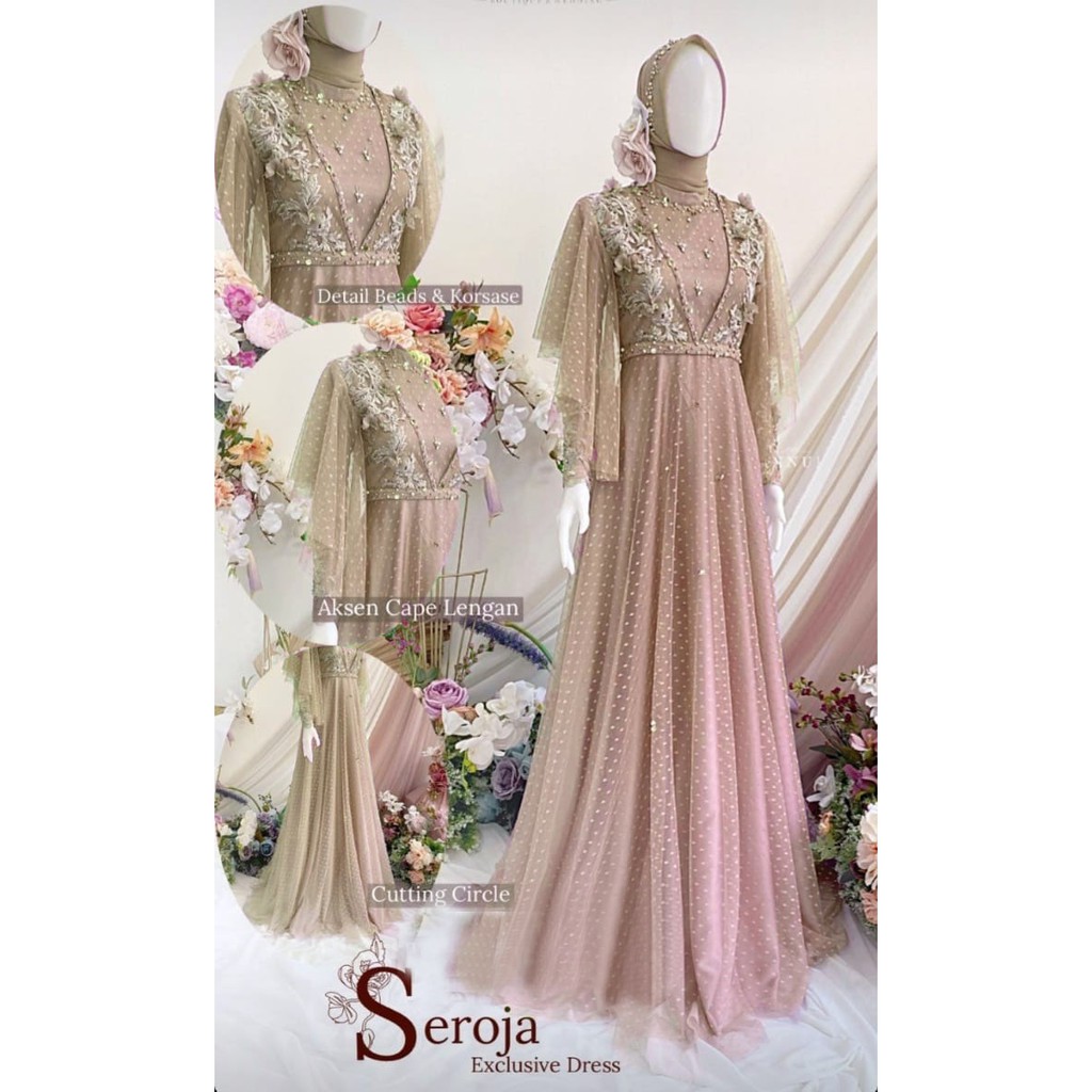 Baju Gamis Wanita Maxi Seroja Matt Roberto Cavali Mix Brukat Tile Dot Gaun Pesta Wanita Muslim Dress