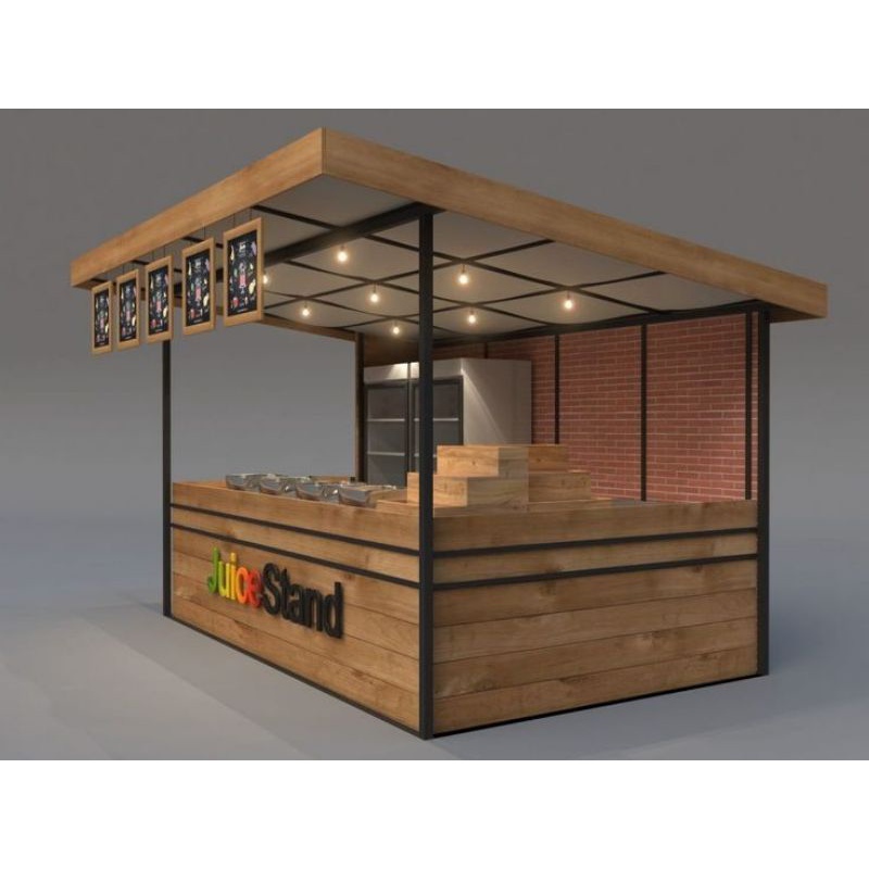 booth kayu makanan dan minuman outdoor dan indoor.