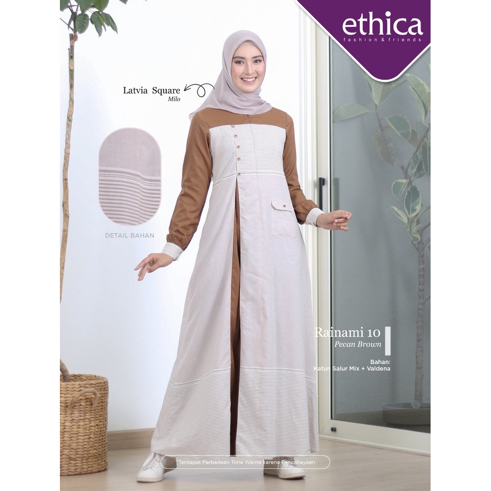 Ethica - Gamis Wanita - Gamis - Gamis Busui - Dress - Rainami 10 Quarry Grey - Pecan Brown