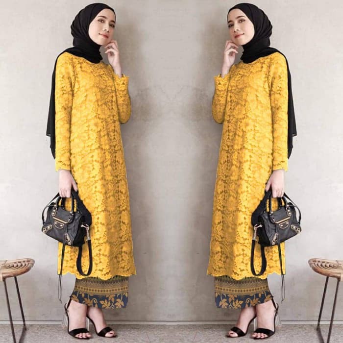 Termurah Alg Dms- St Kebaya Muslim Lucia Mustard Gamis Brukat |