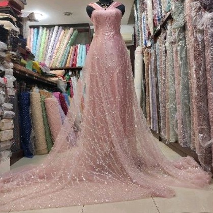 Kain Tile Brokat Payet Akar Penuh Zuhair Sequin 2JK2205 No 2 Soft Pink