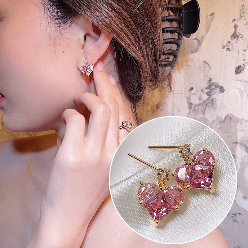 Anting Tusuk Motif Hati Warna Pink Untuk Wanita