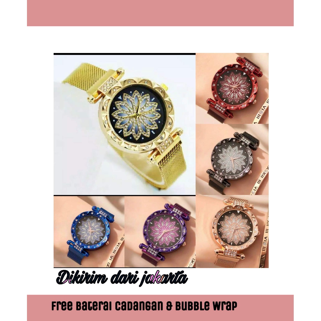 JAM TANGAN MAGNET MOTIF BUNGA ANALOG