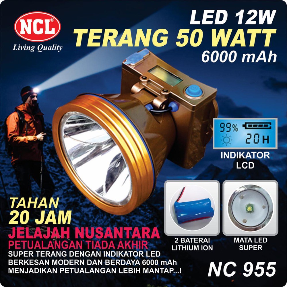 Senter Kepala NCL NC-955 LED 12Watt - Senter Kepala LED 12 Watt