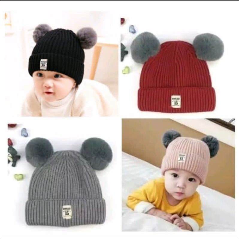 4.4 Kupluk Bayi DC Kids Topi Rajut Pompom Usia 0-3 Tahun