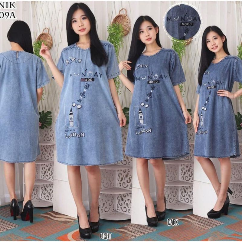 tunik jeans bordir lengan pendek best seller