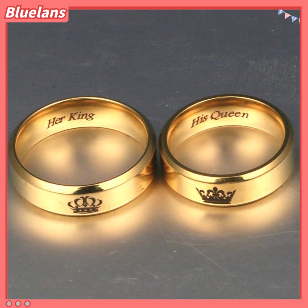 Bluelans Couple Ring His Queen Her King Crown Titanium Steel Letter Engraved Lover Ring Jewelry