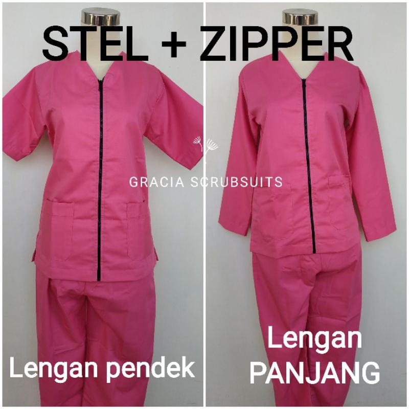 GRACIA SCRUBSUITS - SATU STEL baju dokter/jaga malam/jaga dokter MURAH MODEL RESLETING SATU STEL