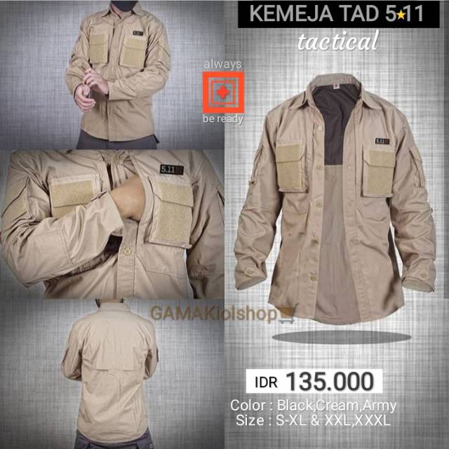Kemeja Tactical 5.11 - Cream,army,hitam