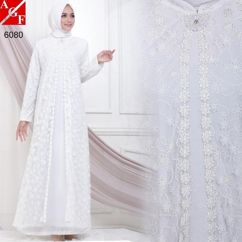 KIRIM HARI INI AGNES Baju Gamis Wanita Gamis Brukat Gamis Putih Busana Baju Muslim Wanita Gamis