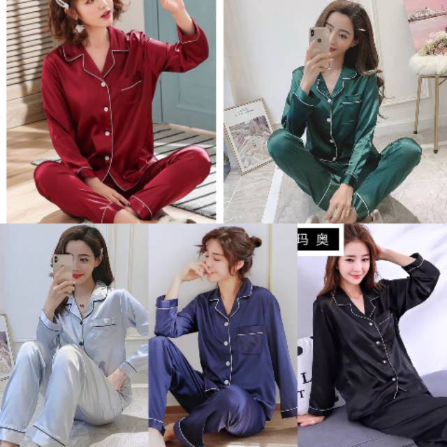 Stelan pp piyama baju tidur satin silk polos