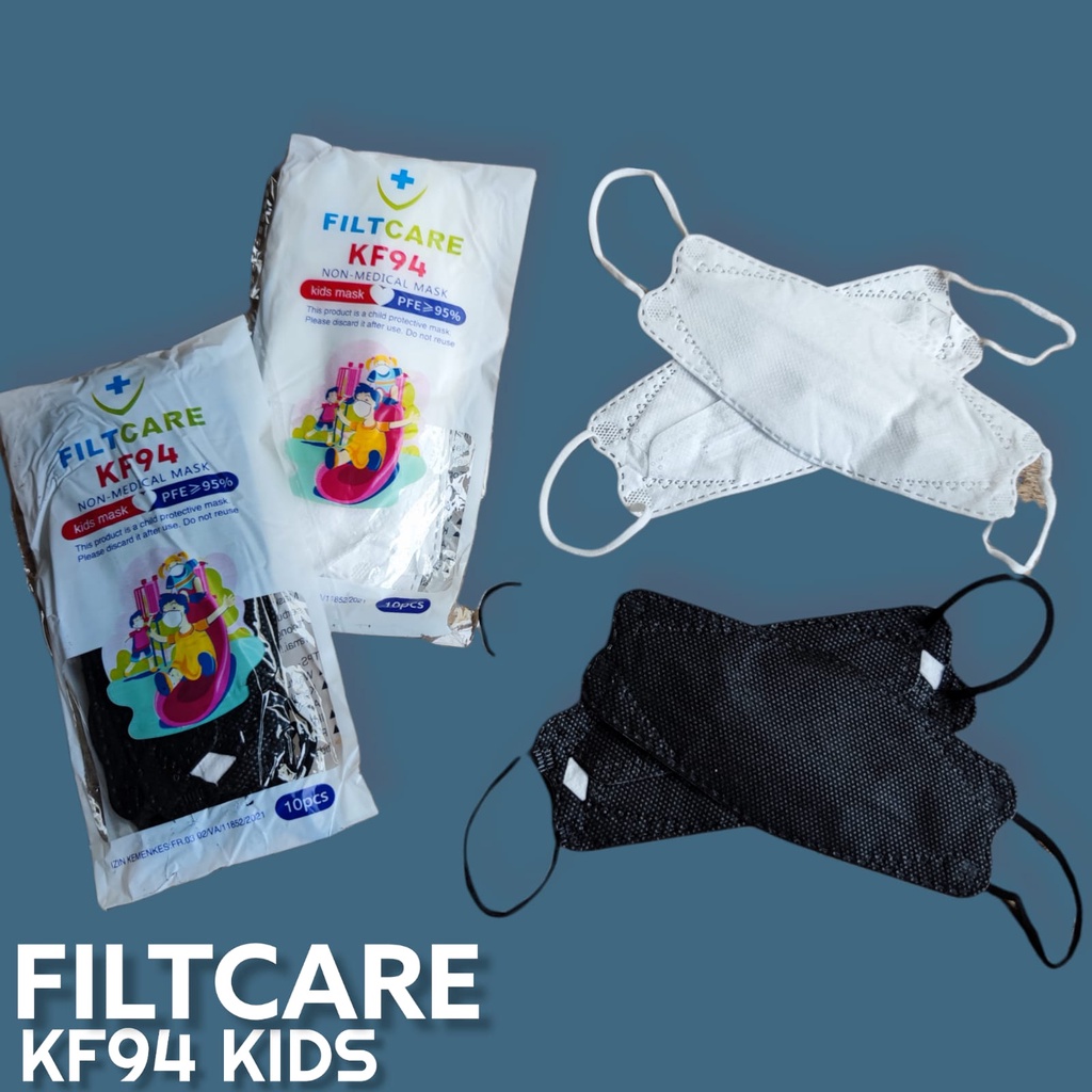 DR ITC KF94 FILT CARE ANAK POLOS PUTIH HITAM - MASKER KF94 ANAK KIDS EVO 4PLY WARNA