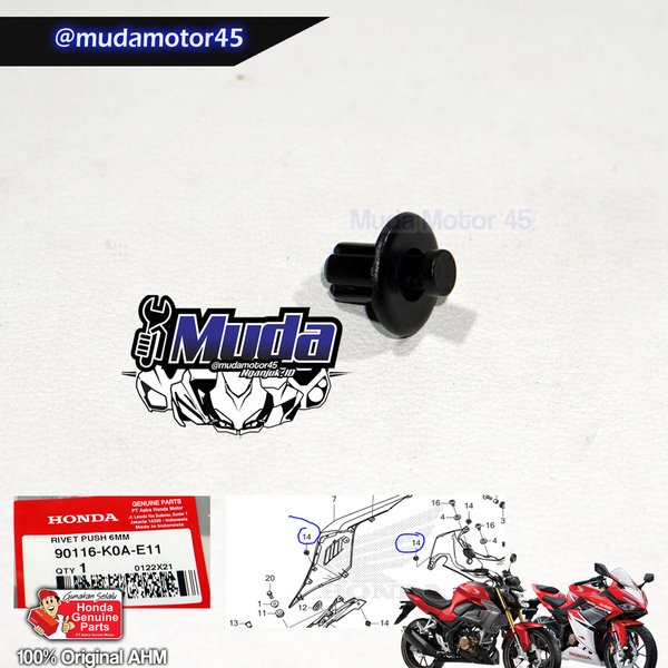KLIP COVER BODY 6MM CBR150R CBR250RR UNIVERSAL 90116-K0A-E11 RIVET PUSH 6 MM CLIP BAUT KANCINGAN PLA