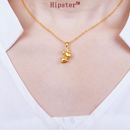 Kalung Rantai Dengan Liontin Rusa Natal 3D Warna Emas Untuk Wanita M3068