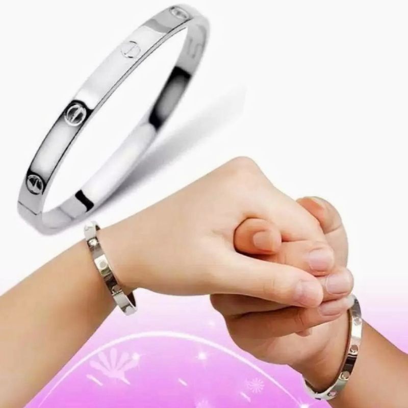 Gelang titanium silver perak asli Anti luntur Anti karat gelang titanium baja Korea emas muda 24k 91
