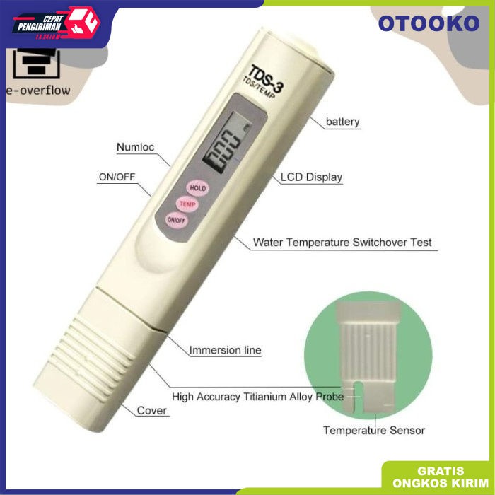 TDS Meter TDS3 Alat Ukur Ppm Kualitas Air Hidroponik aquascape