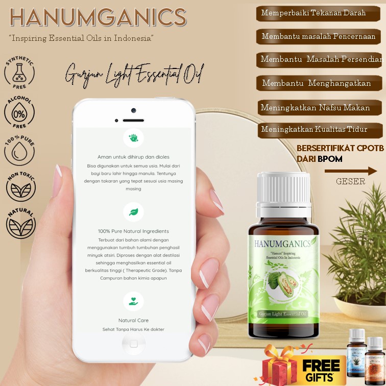 Hanumganics  Herbal Gurjun light Essential oil 100% Murni aromaterapi Atsiri diffuser Essensial pure