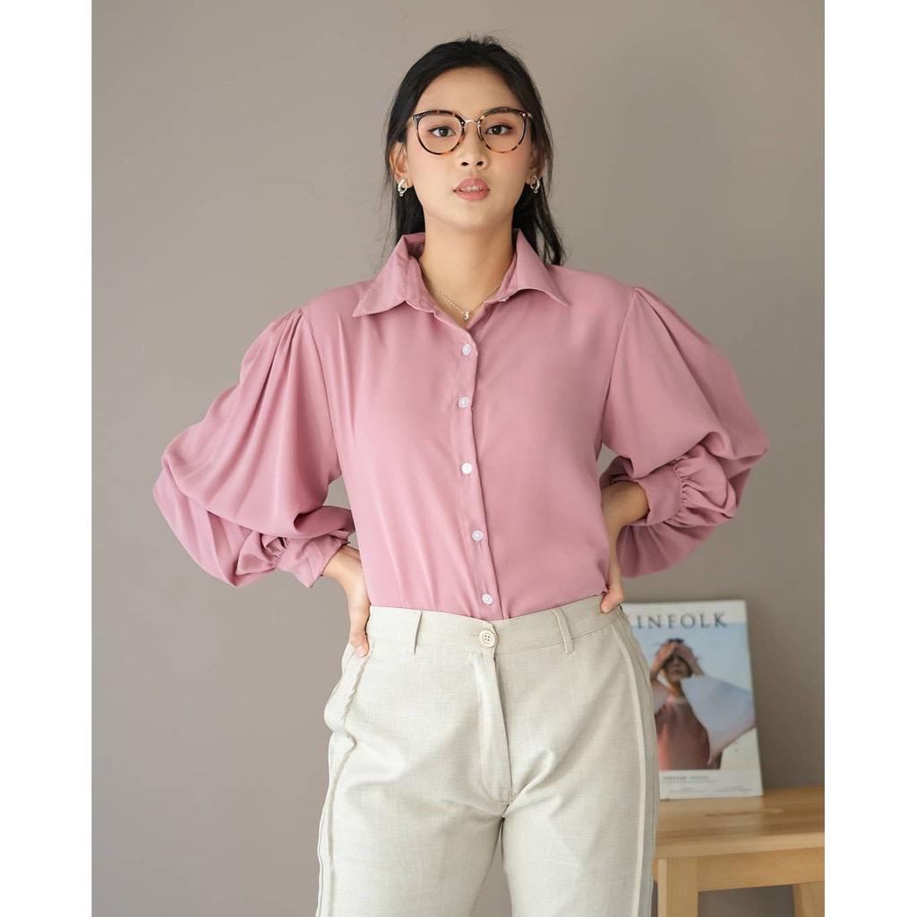1KG MUAT 5PCS | RUBY TOP ATASAN BLOUSE MIX TARTAN MONOCHROME HITS OOTD KOREAN STYLE SELEBGRAM FASHION GROSIR MURAH WANITA-RUFI PINK
