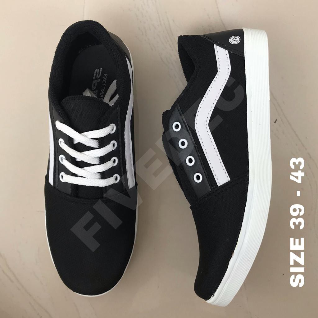 SEPATU VANS OLDSKOOL BLACK WHITE AND NAVY WHITE PRIA WANITA SNEAKERS PREMIUM VANS