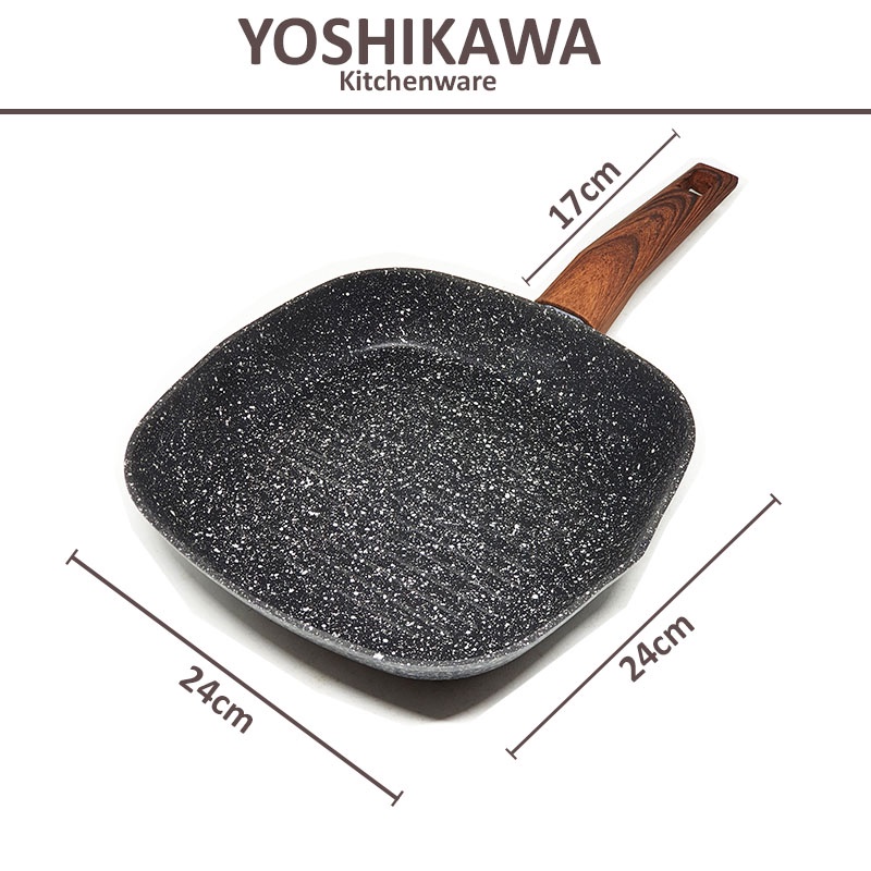 Yoshikawa Grill Pan Ceramic Marble 24cm Anti Lengket | Alat Penggorengan Ikan Ayam Keramik Marbel Ko