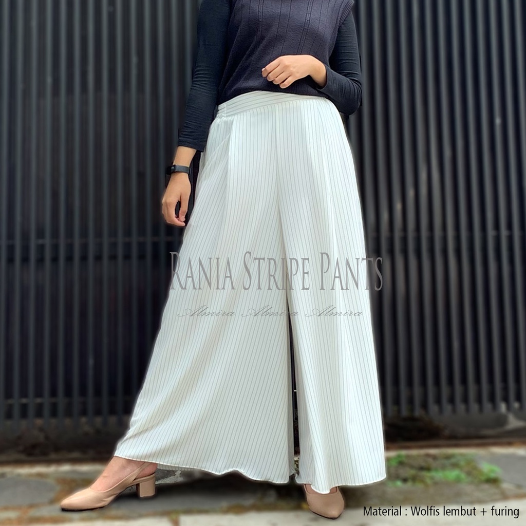 Celana Kulot Panjang Motif Garis Salur Rania Stripe Pants Almira