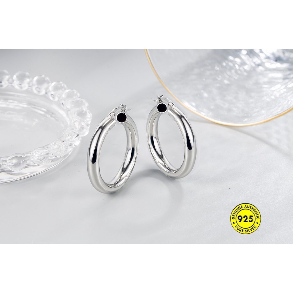 Anting Klip Bentuk Lingkaran Bahan S925 Sterling Silver Untuk Unisex