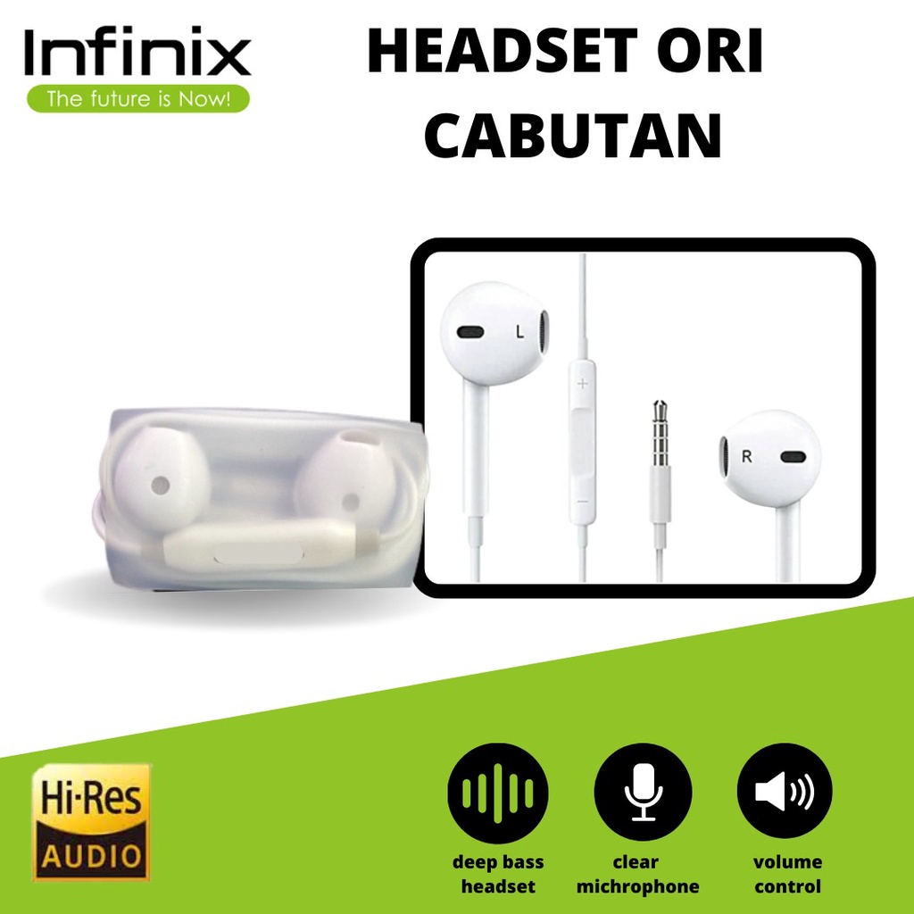 HEADSET / HANDSFREE ORI CABUTAN INFINIX + MIC bisa di buat pakai semua tipe hp