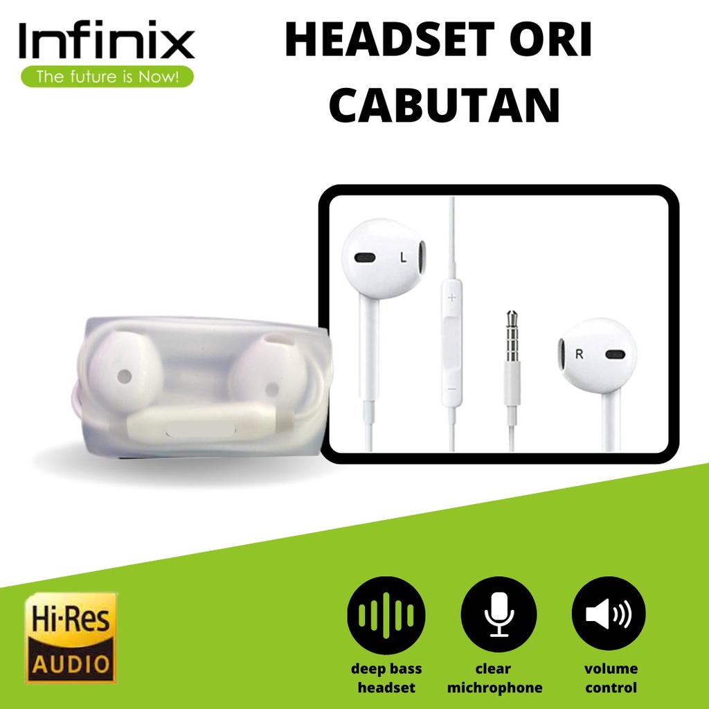 HEADSET / HANDSFREE ORI CABUTAN INFINIX + MIC bisa di buat pakai semua tipe hp