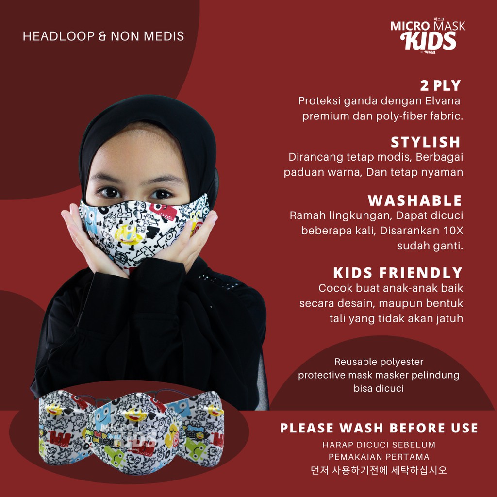 MICRO MASK KIDS® KEEP SILENT OR SPEAK GOOD WORDS Masker kain Masker Masker hijab kain Masker kain-KEEP SILENT 05