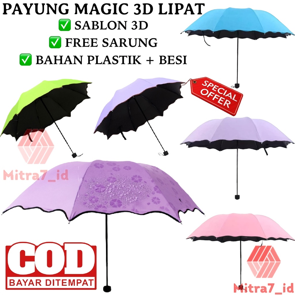 [M7] Payung Umbrella Magic 3D / Payung Lipat Anti Sinar UV / Payung Ajaib Kena Air Keluar Motif