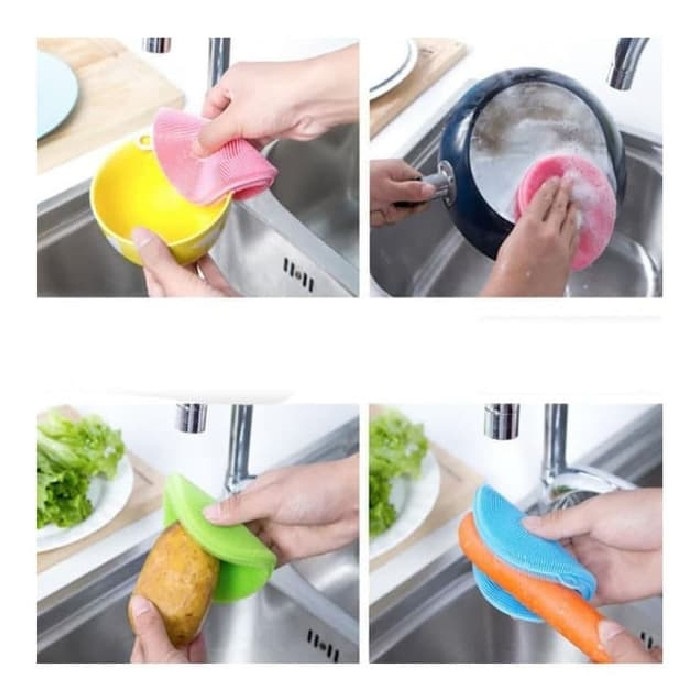 SPON SILIKON CUCI PIRING BULAT SERBAGUNA SIKAT PEMBERSIH SPONGE SILICONE BRUSH FOOD GRADE SPONS MULTIFUNGSI