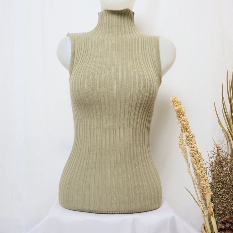 LIDYA TURTLENECK KNIT TANKTOP WANITA TERBARU-CREAM