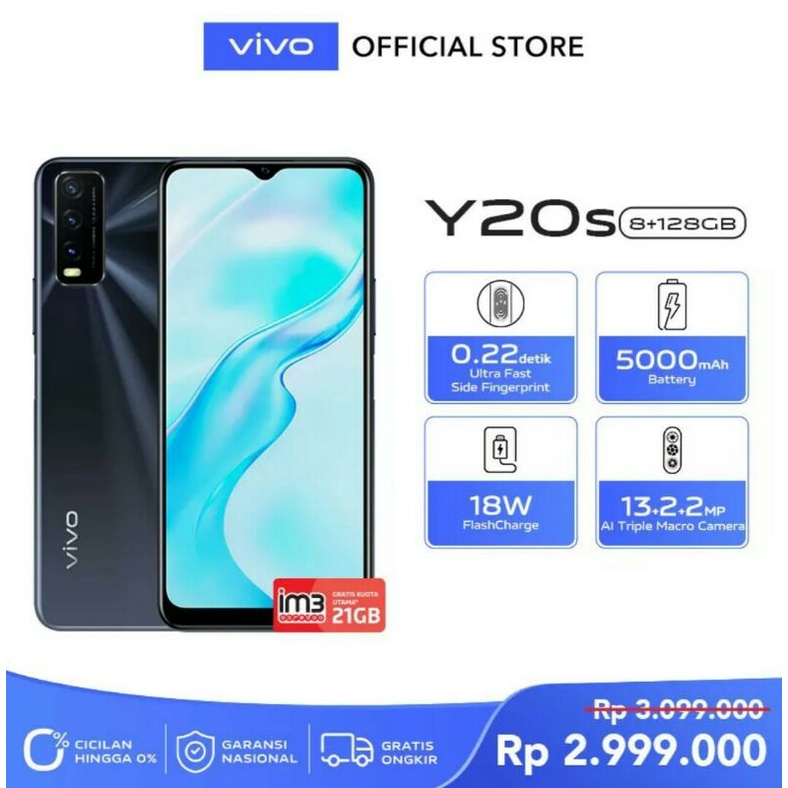Vivo Y20s 8GB/128GB - 6.51", Ultra Fast Side Fingerprint, Snapdragon 460