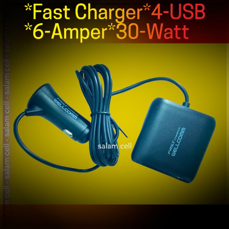 Charger mobil WELLCOMM FAST CHARGER 6A 30W 4Usb Premium Original Bergaransi