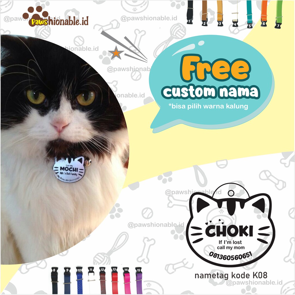 K08 - Kalung Custom Nama Kucing Aksessoris Hewan PU Leather/Kulit Sintetis