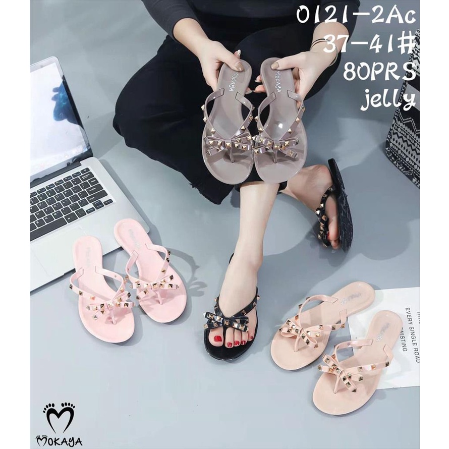 [ Best Seller ] Sandal Jepit Jelly Wanita Pita Model Vltno Super Cantik Simple Elegant Import Mokaya / Size 37-41 (0121-24/2Ac)