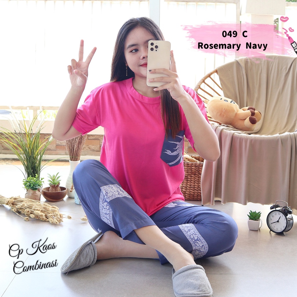IZANY Piyama Dewasa CP Oblong Kaos Celana Panjang Rayon Fit to XL-049 ROSEMARY NAVY
